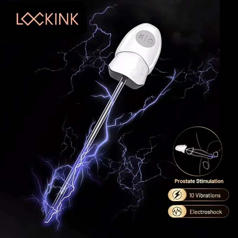 LOCKINK Stainless Steel Horse Eye Stick Electric Urethral Plug Masturbation Stimulator Vibrator Metal Adult Sex Supplies for Men