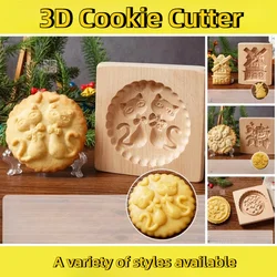 3D Wooden Cookie Cutter Moulds for  Baking, Engraved Embossed Biscuit Molds, for Gingerbread Fondant Christmas Gift Kitchen