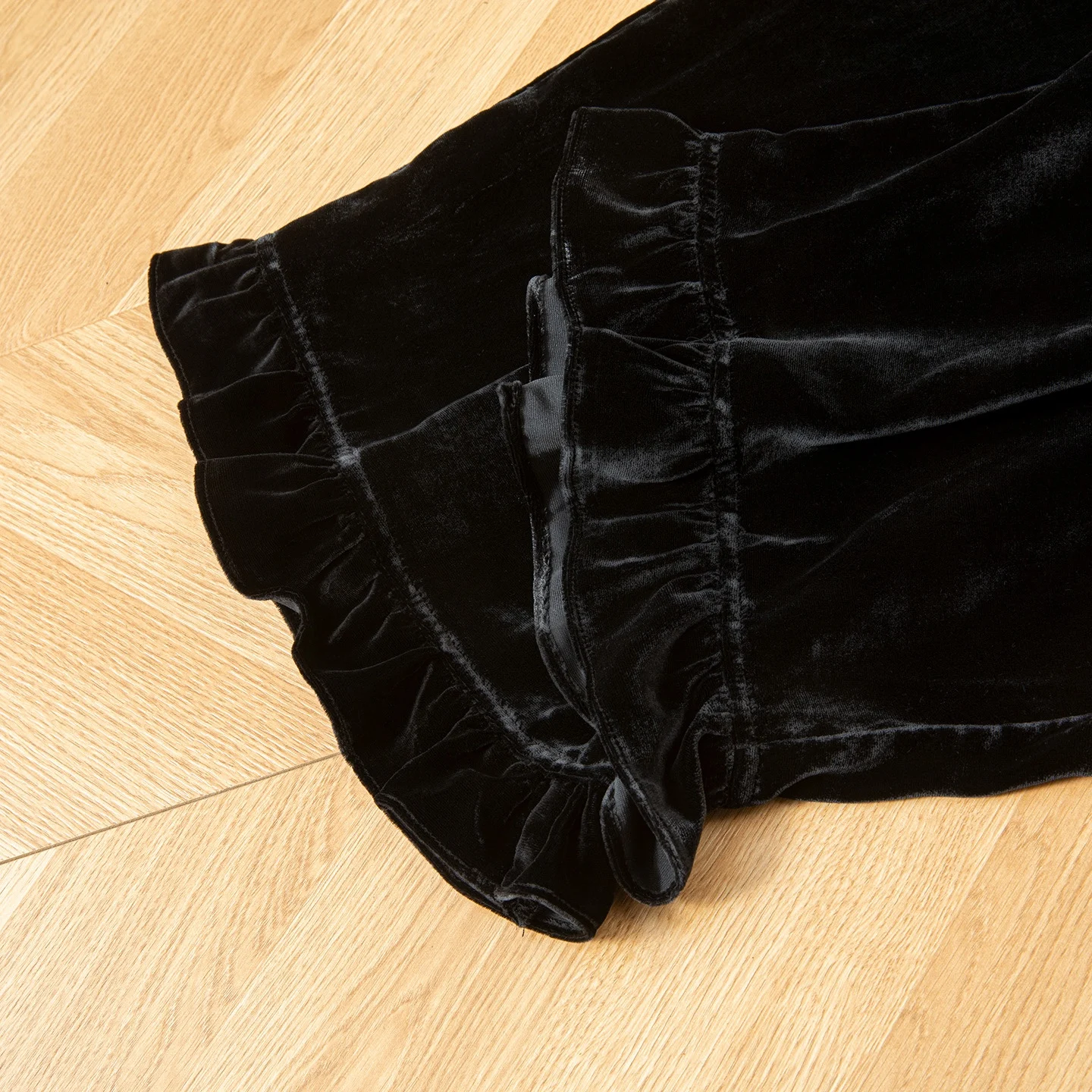 Classic Black 30% Natural Mulberry Silk Velvet Fungus Edge Elastic High Waisted Pocket Design Women's Casual Straight Leg Pants