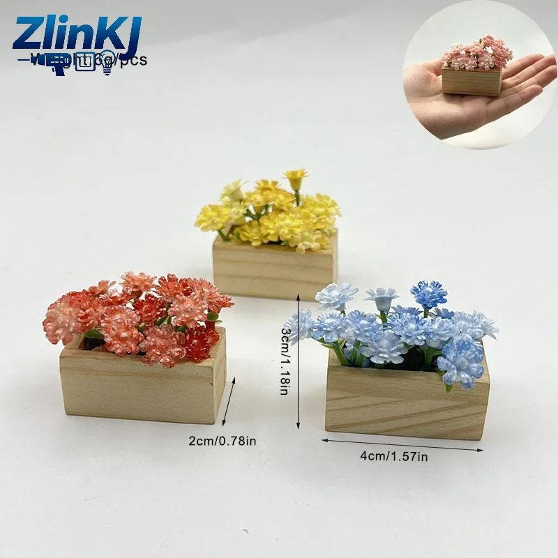 Simulated Garden Potted Plant Mini Wooden Box Fake Flower Low Maintenance Decor for Office Desktop
