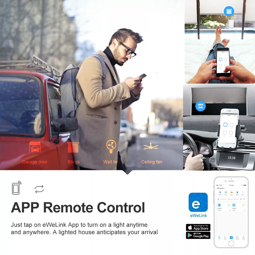 Interruptor de relé de marcha sem fio inteligente, aplicativo eWeLink, controle de voz, Wi-Fi, 7-32V, 85-220V, módulo motor, Alexa, Google Home, 4 canais