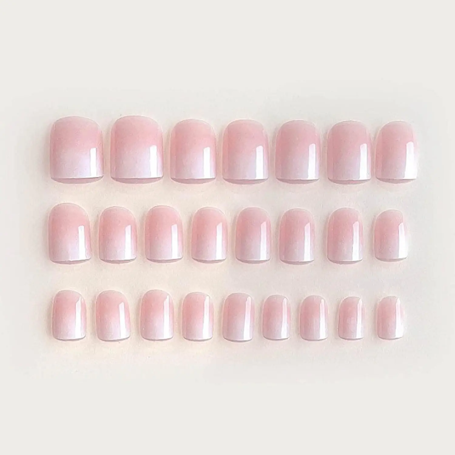24pcs Flesh Color Gradient Powder Square Short Imitation Nail Plate Fake Nail 1pc Jelly Paste 1pc File Strip
