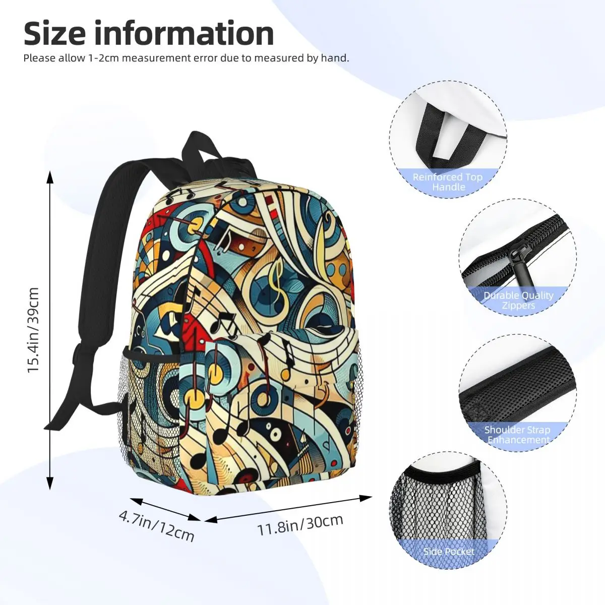 Symphony In Swirls A Musical Note Journey Backpacks Boys Girls Bookbag Cartoon Children School Bags Laptop Rucksack Shoulder Bag