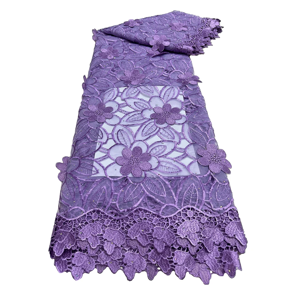 

High Quality 2025 African Nigerian Guipure Embroidery Organza Tulle Lace Fabric Party Gown Dress Sequins Wedding 5Yard