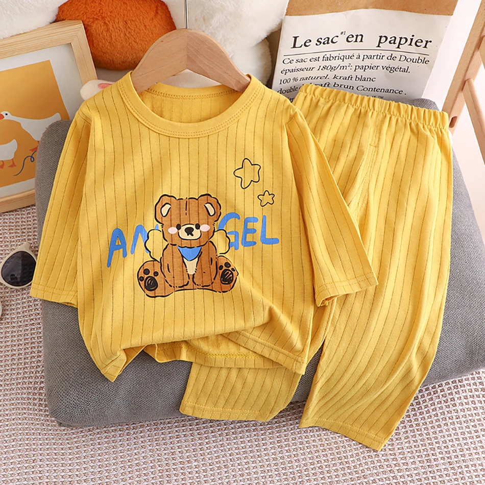 Long Sleeve Long Pants Cotton Print Kids Pajamas Set Summer Baby Comfort Soft and Air-Conditioned Room Wear Sleepwear