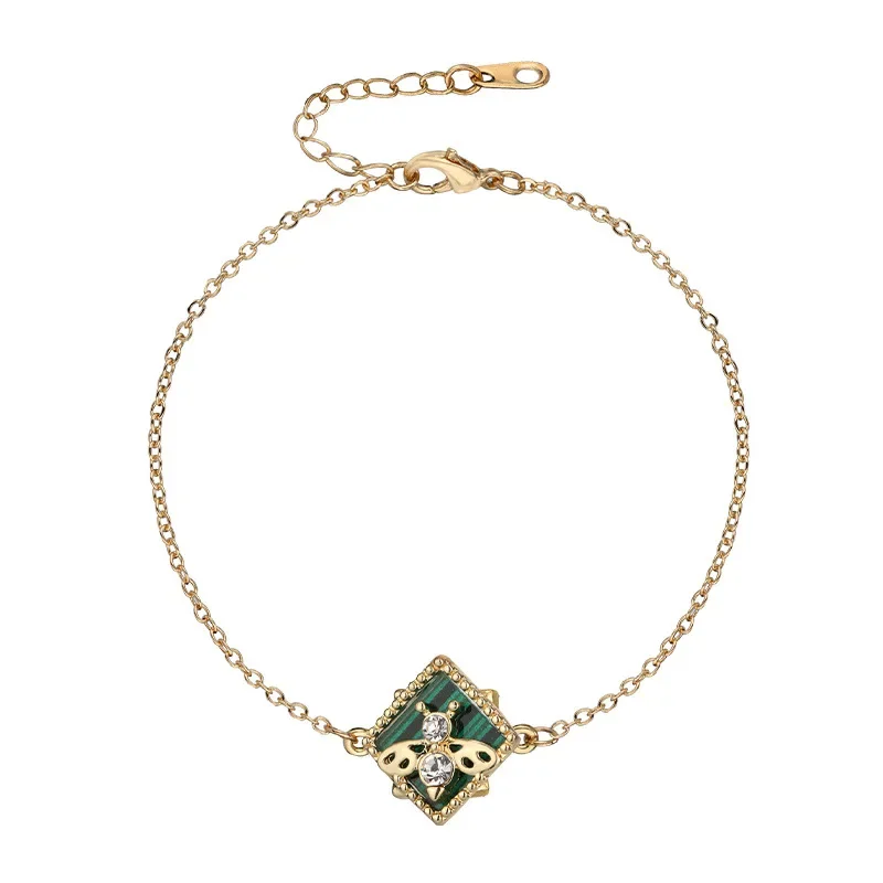 Nuovi set di bracciali a catena semplici e alla moda per donna, collane a forma di ape-malachite a forma di diamante