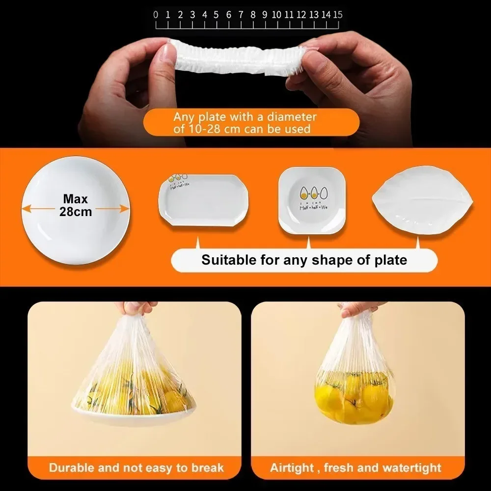 Charlotte Plastic Caps Cups Saver Bowls Fruit Bag For Keeping Cover Lids Disposable Food 100pcs Bags Storage Film Kitchen Fresh