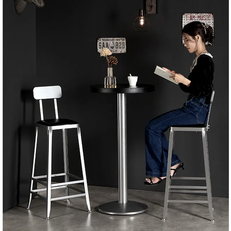 Retro Industrial Style Bar Chair Iron High Foot Counter Stool Widened Backrest Coffee Seats Stable Load-bearing Modern Furniture