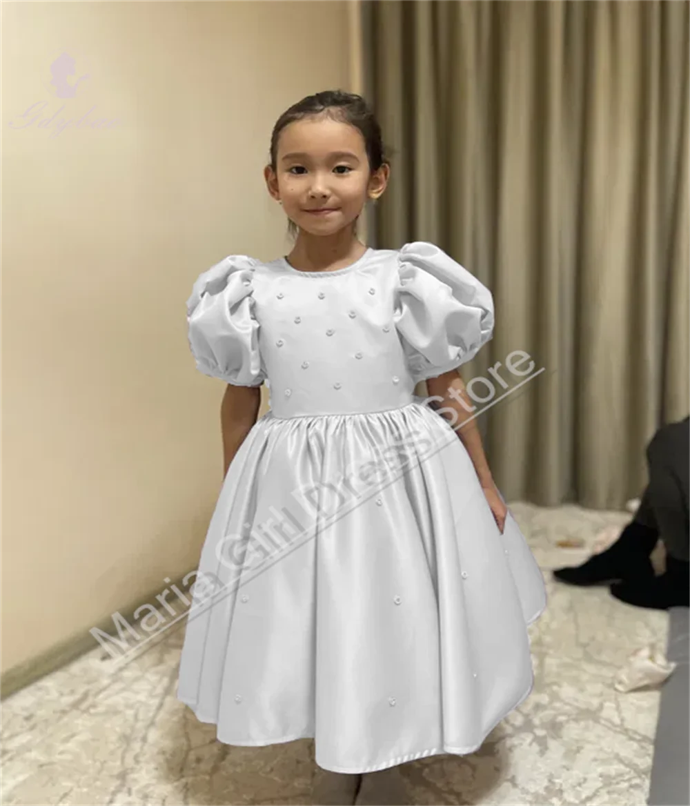 Abito da ragazza di fiori color lavanda, maniche corte a bolle gonfie, adatto per matrimoni, feste di compleanno per bambini, foto