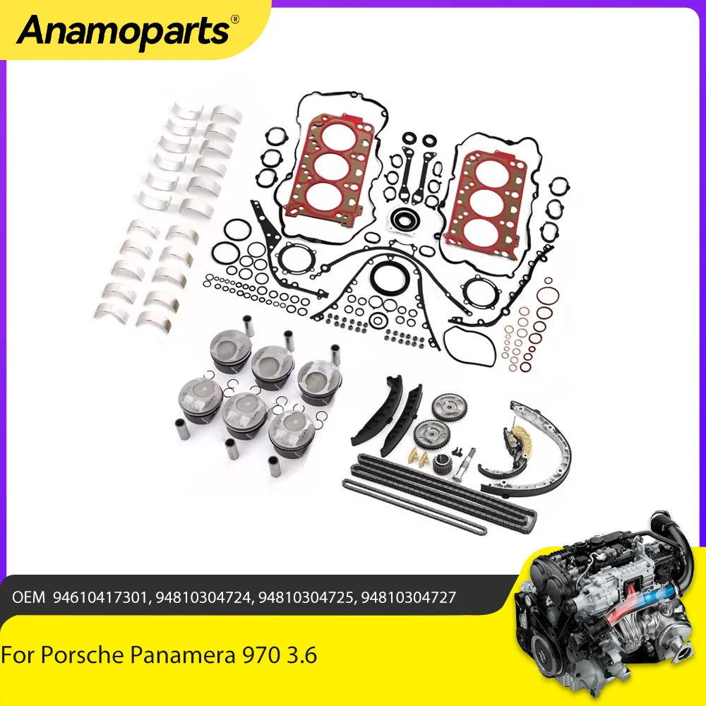

Engine Parts Rebuild Overhaul Gasket Set Piston Bearing Timing Chain Kit Fit 3.6 L GAS For Porsche Panamera 970 3.6L M46 MCW