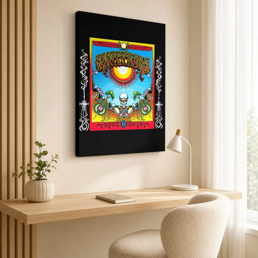 Grateful Dead Skeletons Canvas Poster Personalized Photo Psychedelic Wall Art For Home Recording Studio, Record Collector Gift