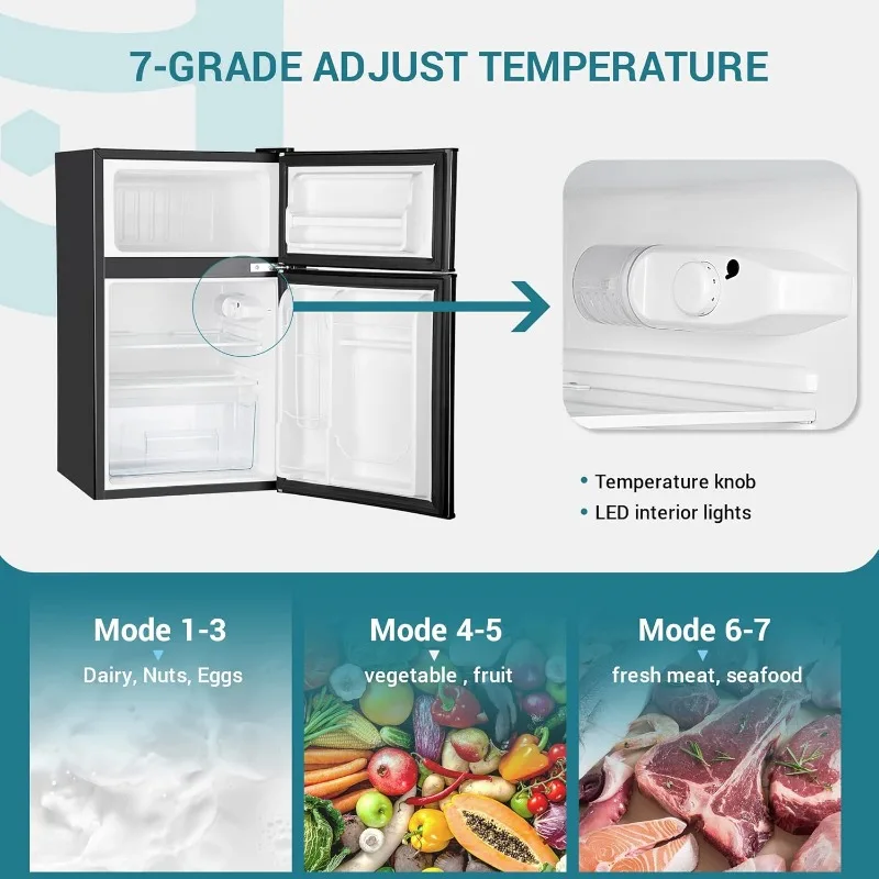 Mini refrigerador compacto com congelador, armazenamento vertical do alimento, cerveja da bebida, 2 portas, 3,2 Cu. ft