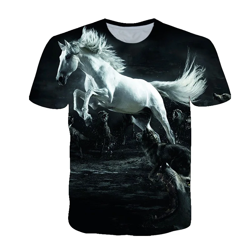 Men T-shirt Run Elegant Steed Graphic T ShirtsFashion 3D Animal Horse Print T-shirt Summer Casual Personality Hip Hop Harajuku