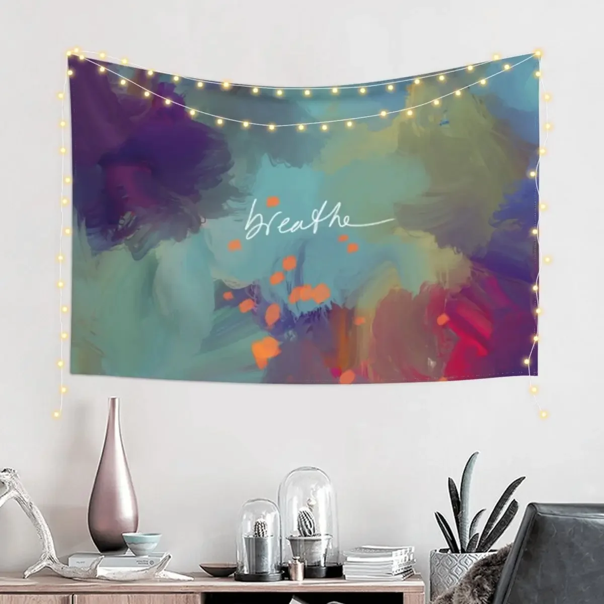 Breathe - Inspirational Blue Abstract Art - Painting by Morgan Harper Nichols Tapestry For Bedroom Carpet Wall Tapestry