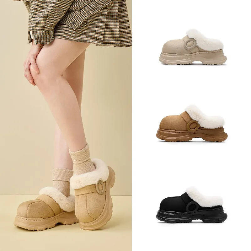 Winter Women Furry Slippers Warm Cotton Slippers Fashion Design Platform Shoes Comfortable Clogs Fluffy Casual Indoor Shoe 36-41