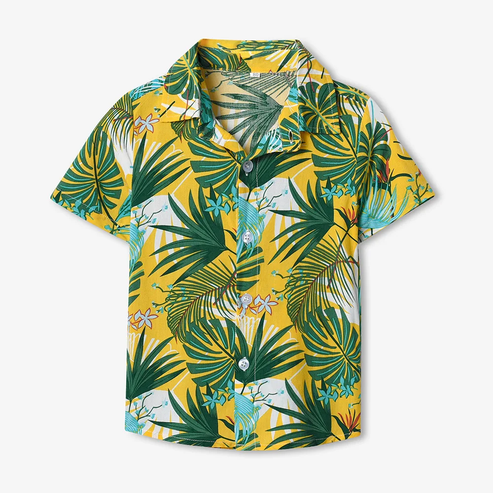Kinderkleidung Hawaiian Tropical Botanical Print Boy Shirt 2-9Y Casual Kurzarm Tops Jungenkleidung für Sommer Kinderbluse – Detail 5