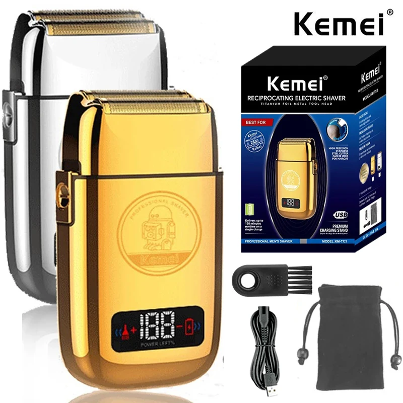 

Kemei Tx3 Metal Housing Rechargeable Electric Shaver For Men Hair Beard Electric Razor Bald Head Shaving Machine Professional
