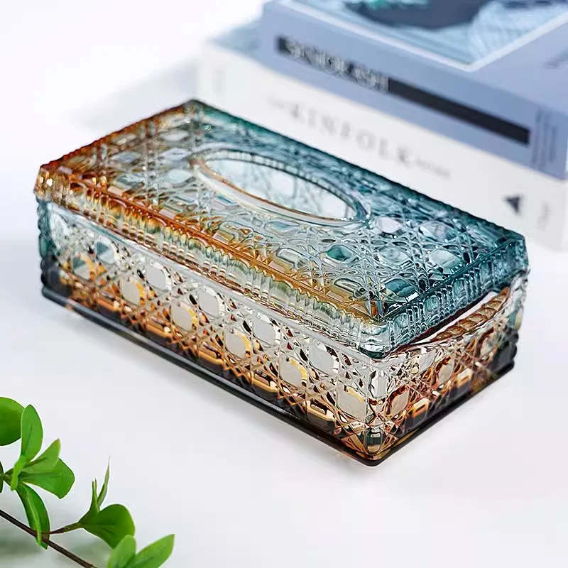 

Light luxury jadeite gold glass paper box household desktop tissue box high-end hotel napkin paper box storage ornament