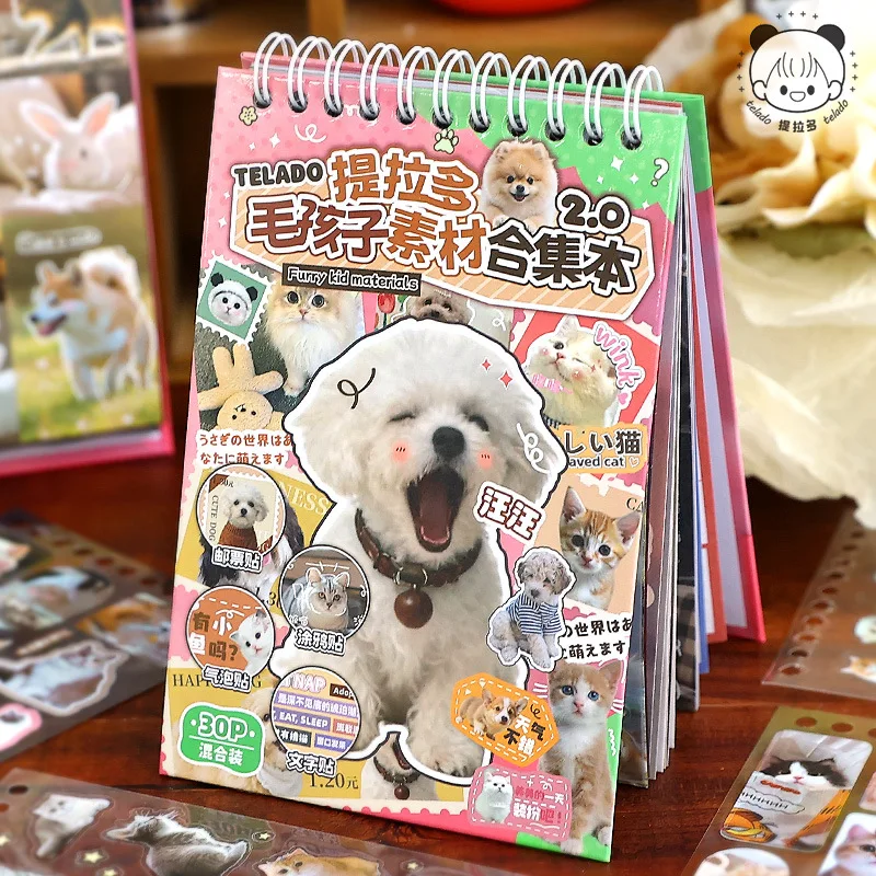 

30 листов/книжка с милыми наклейками с изображением кошек, собак и других домашних животных, для самостоятельного изготовления чехлов для телефонов, украшения блокнотов и коллажей.