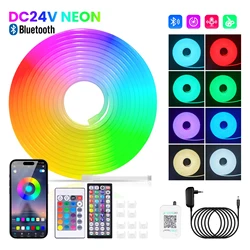 24V RGB Neon LED Strip LED Neon Rope Light Music Sync APP Remote Control Neon RGB Tape for Bedroom Gaming Room 5M 10M 15M 20M