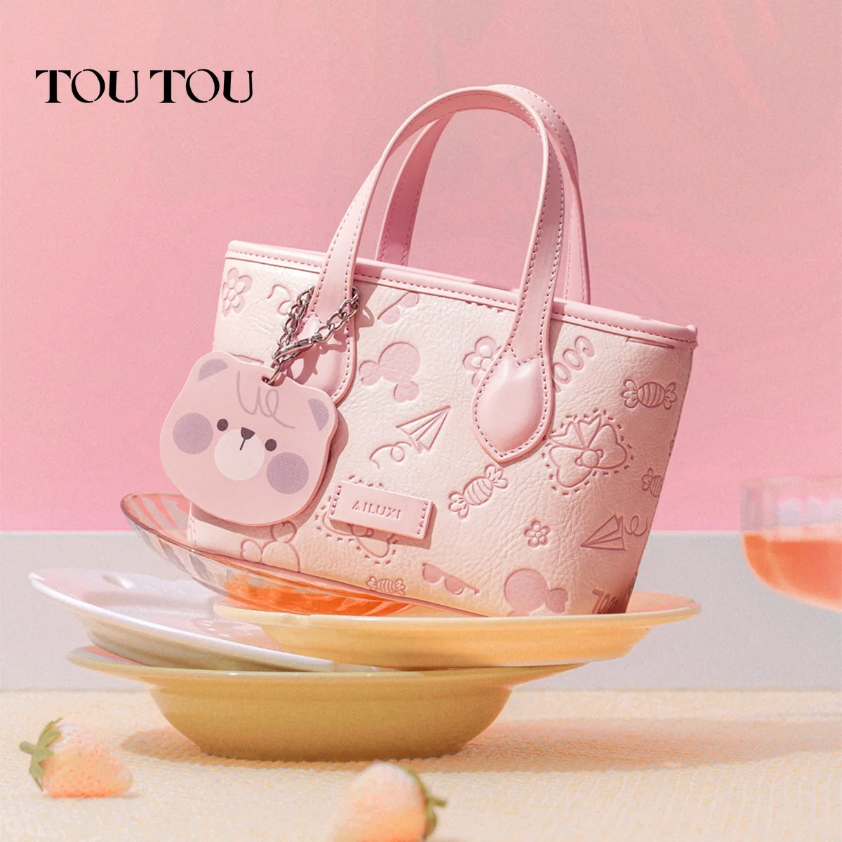 

AILUXI Cute Handbag with Bear Pendent Original Designer Brand Crossbody Bag for Women Back To School Pink Basket Purse Tote Bag