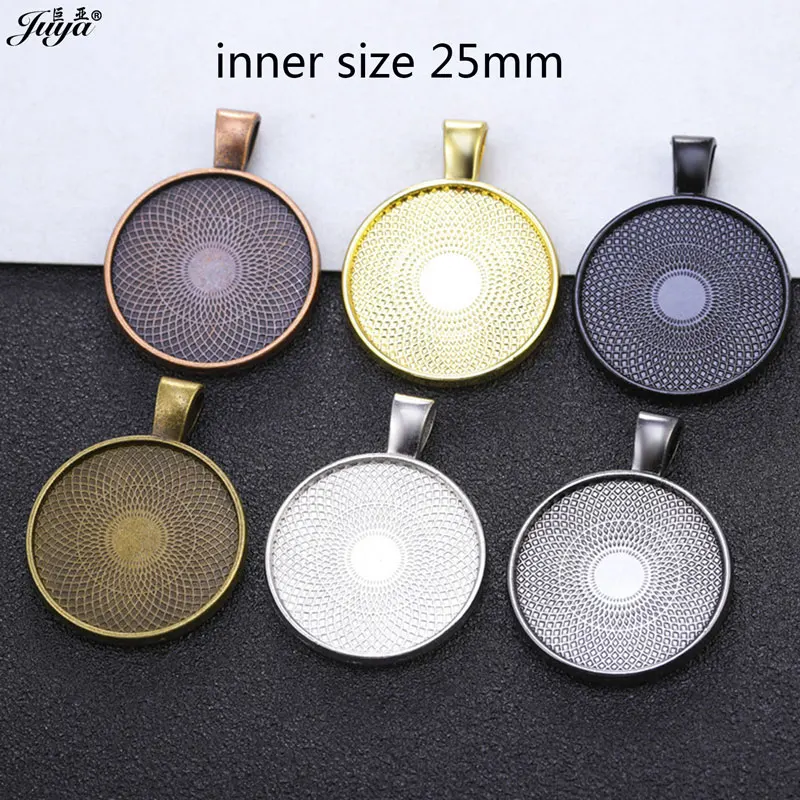 50pcs/lot 25/30mm Double Sided Pendant Cabochon Base High Quality Plated Bezels Tray For DIY Jewelry Making Accessories