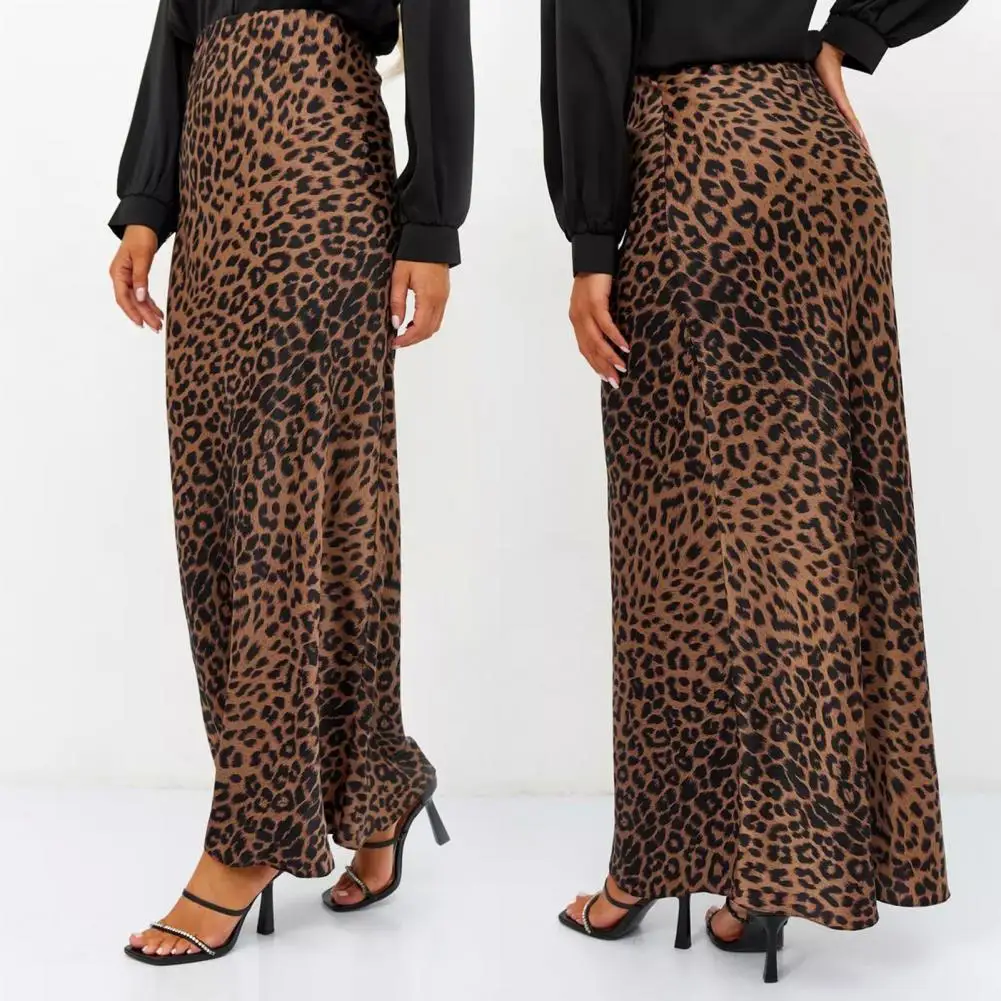 

High-waisted Long Skirt Leopard Print Maxi Skirt High Waist Satin A-line Style For Women Spring Autumn Sexy Commuting Long Skirt