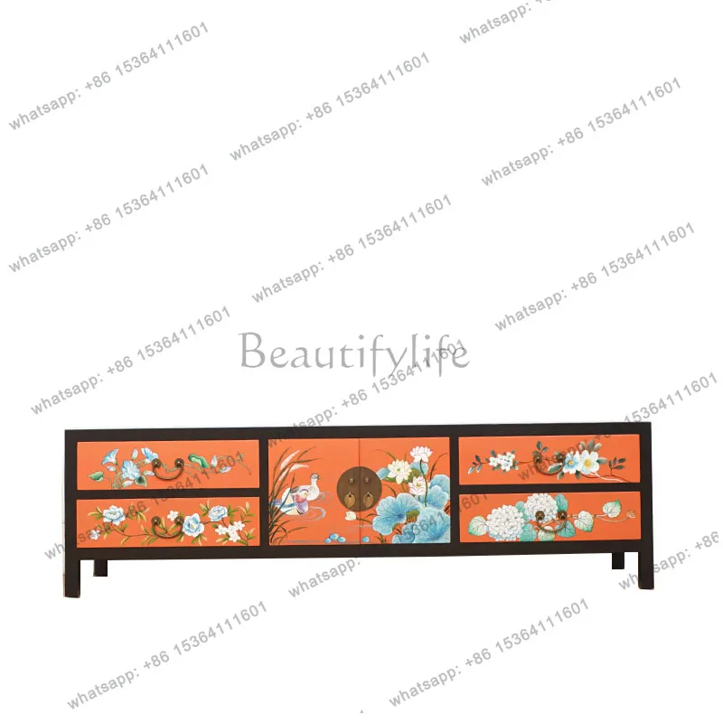 New Chinese-style entrance cabinet modern imitation classical solid wood living room file cabinet painted decoration