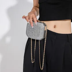 Vintage Fashion Rhinestone Small Clutches For Women 2024 New Gold Silver Black Color Mini Handbags Prom Party Chain Shoulder Bag