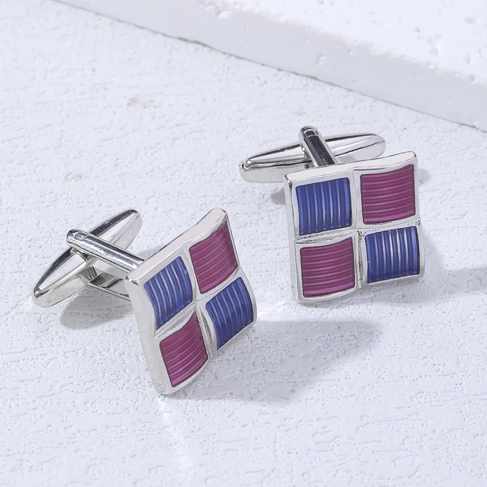 Persönlichkeit Lila Blau Farben Herren Plaid Quadratische Manschettenknöpfe Vatertagsgeschenk – Detail 3