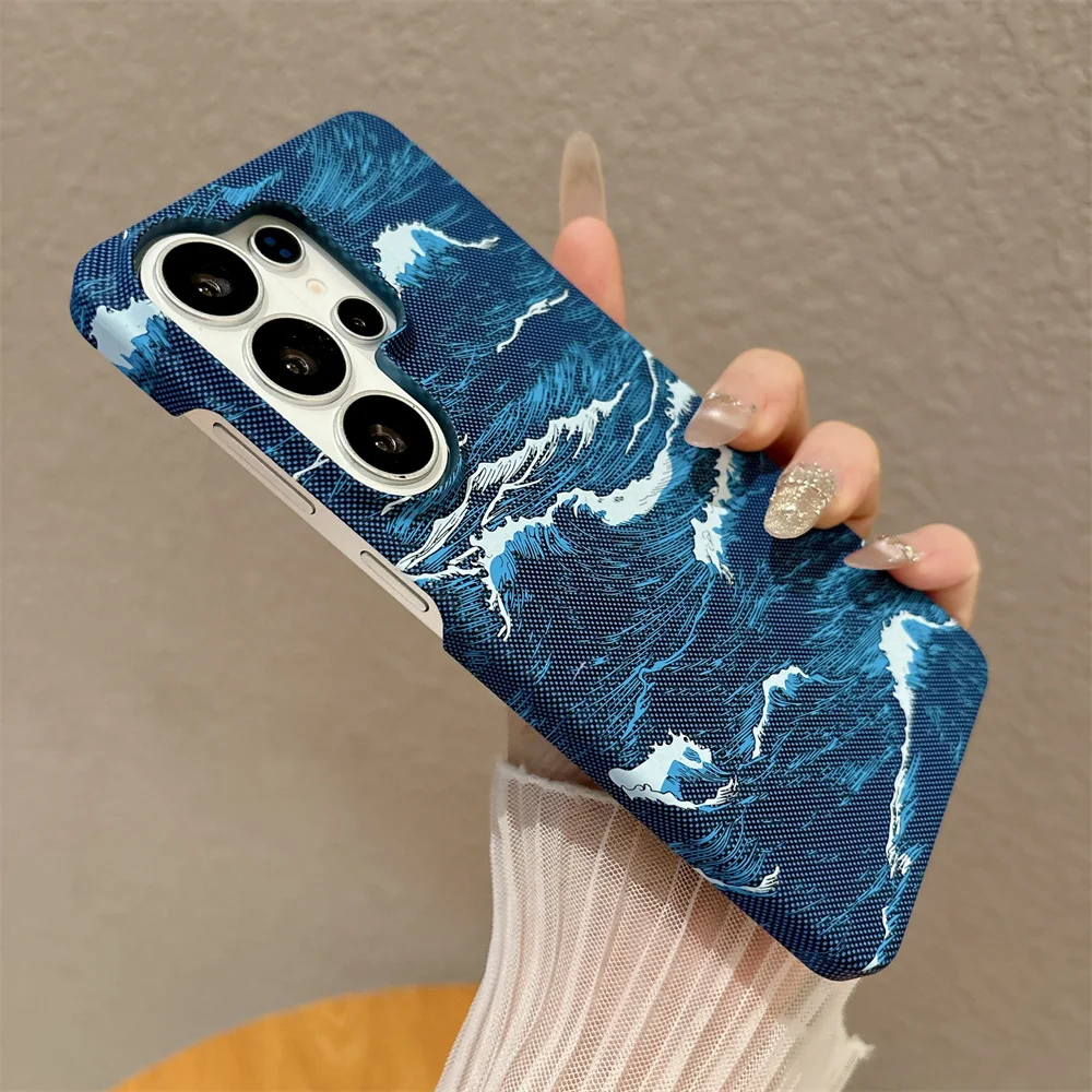 Luxury Wave Pattern Kevlar Magnetic Phone Case For Samsung S26 S25 Ultra S24 FE S23 Plus For Magsafe Wireless Charging Cover