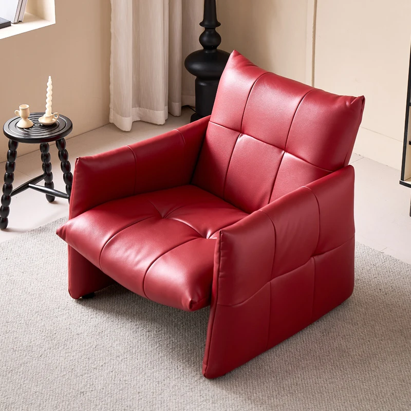 

Office lightweight luxury red leather chair high quality home living room chair simple design modern single sofa chair set