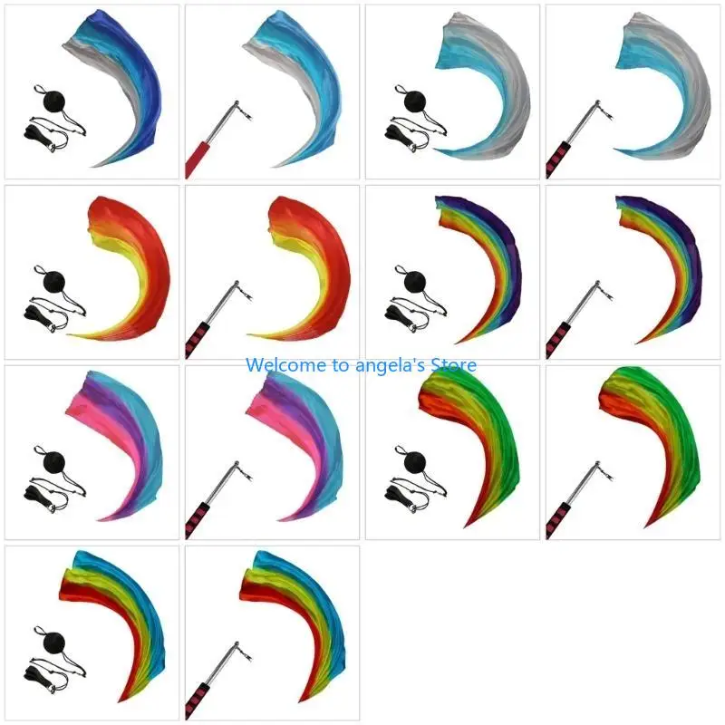 وشاح حريري للعب X4YC مع كرة Poi، شريط علم حريري Poi كرات تم رميها للرقص الشرقي للنساء والفتيات #5