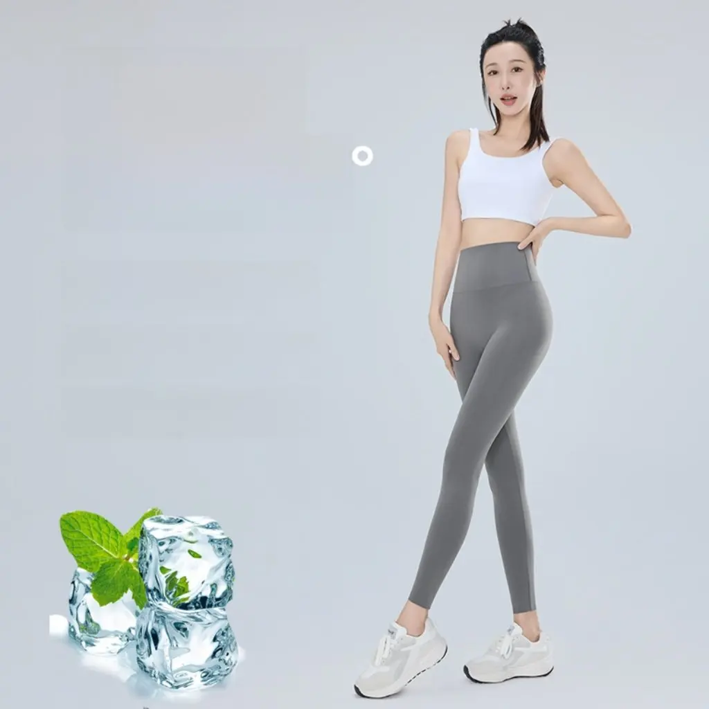 

Ultra-Thin Ice Silk High-Waist Leggings for Women Summer Thin Sun Protection Yoga Bodybuilding Shark Pants Outer Wear