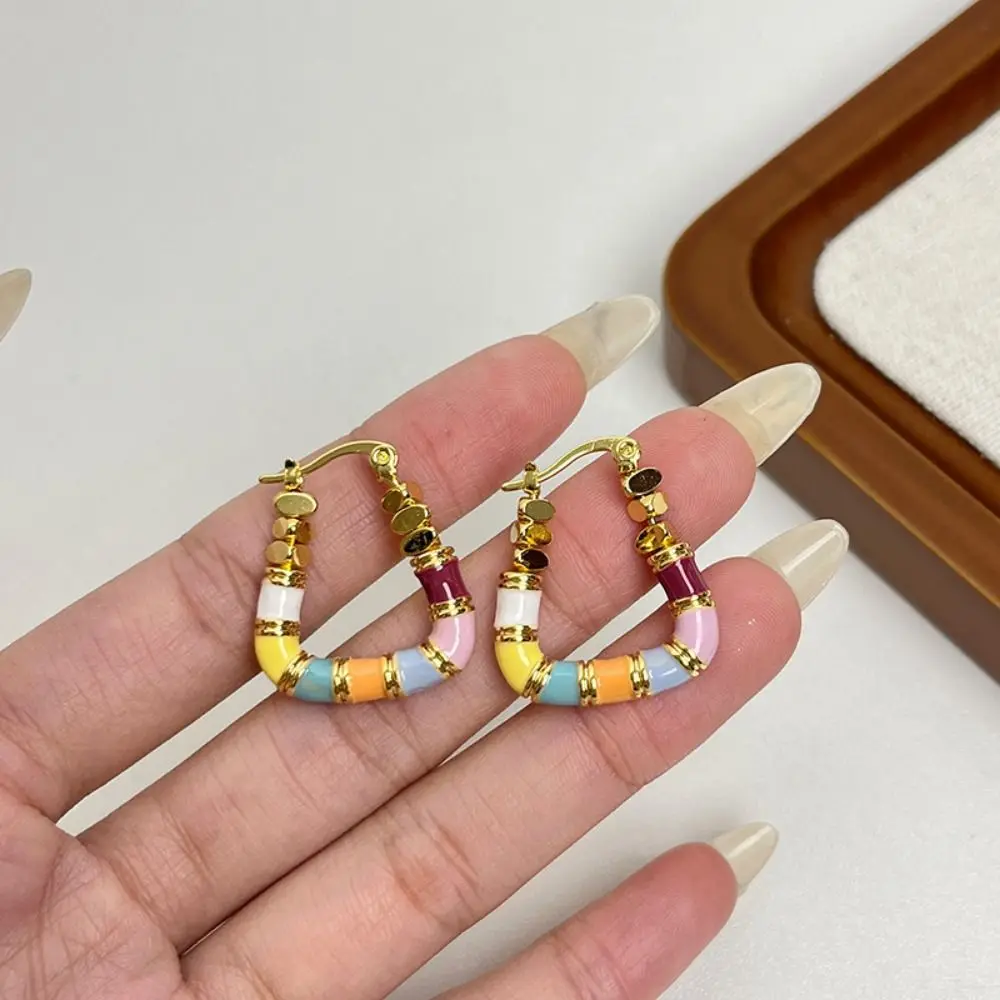 

Drip Glaze Enamel Glaze Earrings U-Shaped Fashion Irregular Colored Earrings Cute Clear Geometric Drop Earrings Party