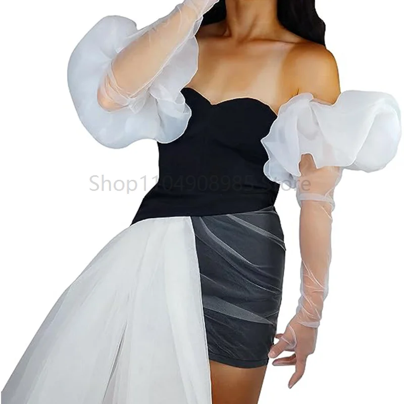 Guanti lunghi da donna Maniche staccabili gonfie Festa di nozze Accessori per costumi di moda eleganti traslucidi