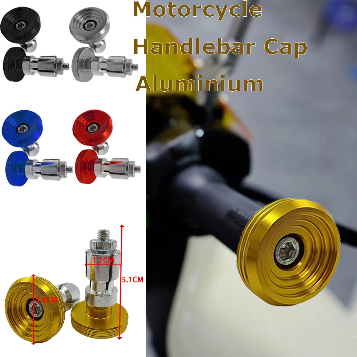 

Motorcycle Handlebar Cap Aluminium 1/2pcs Motorcycle Handlebar Plug End Caps Universal Yellow Red Black Silver Blue
