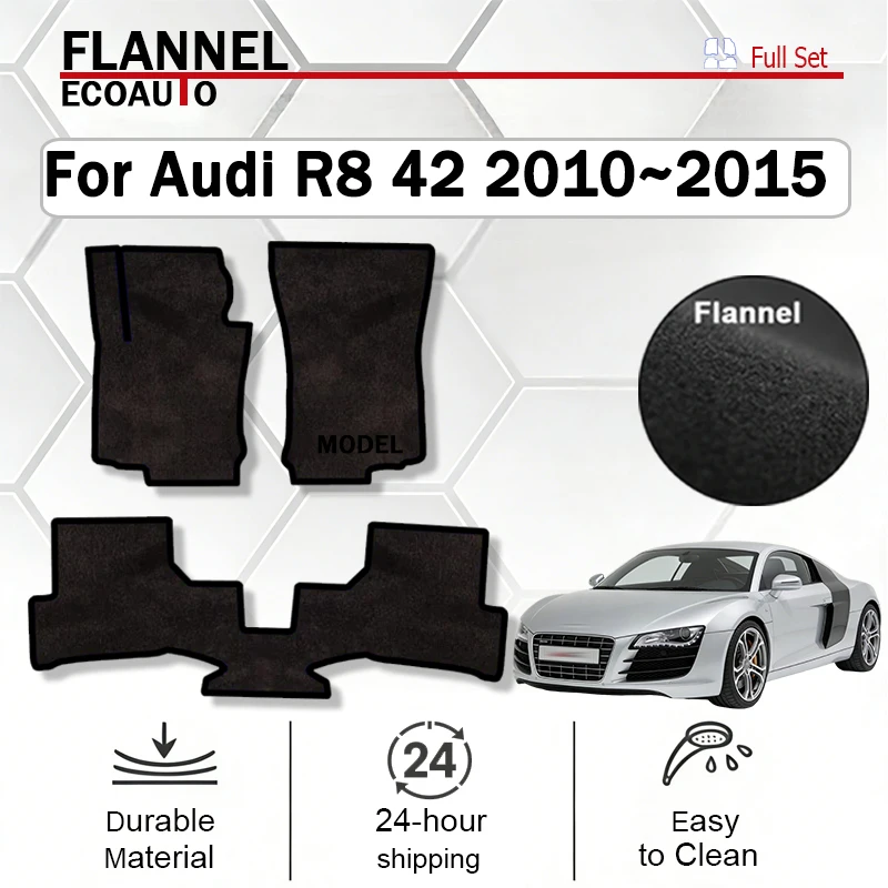 

ECOAUTO Flannel Car Floor Mats Accessorise For Audi R8 42 2010~2015 Carpets Panel Custom Anti-slip Rugs Protective Pad Black