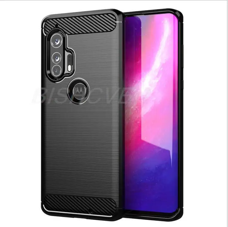 Luxury Brushed Carbon Fiber Phone Case For Motorola Edge+ XT2061-3 2020 MOTO Edge+ Edge Plus Magnetic Ring Holder Cover Case