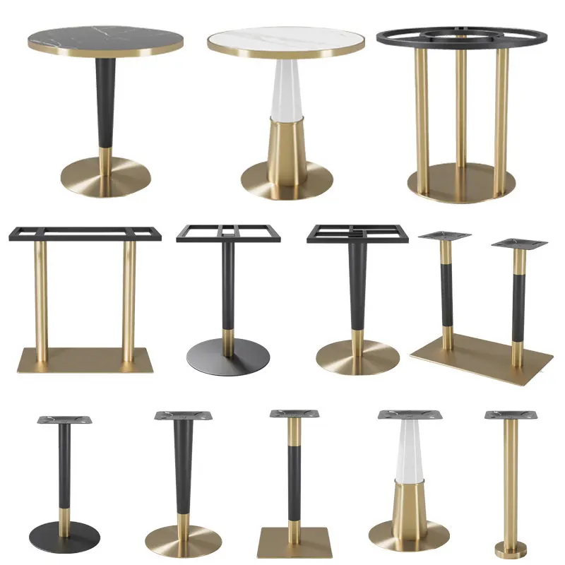 Rock slab dining table Western restaurant Table foot light luxury milk tea shop Marble dining Wine bar table Stainless ste
