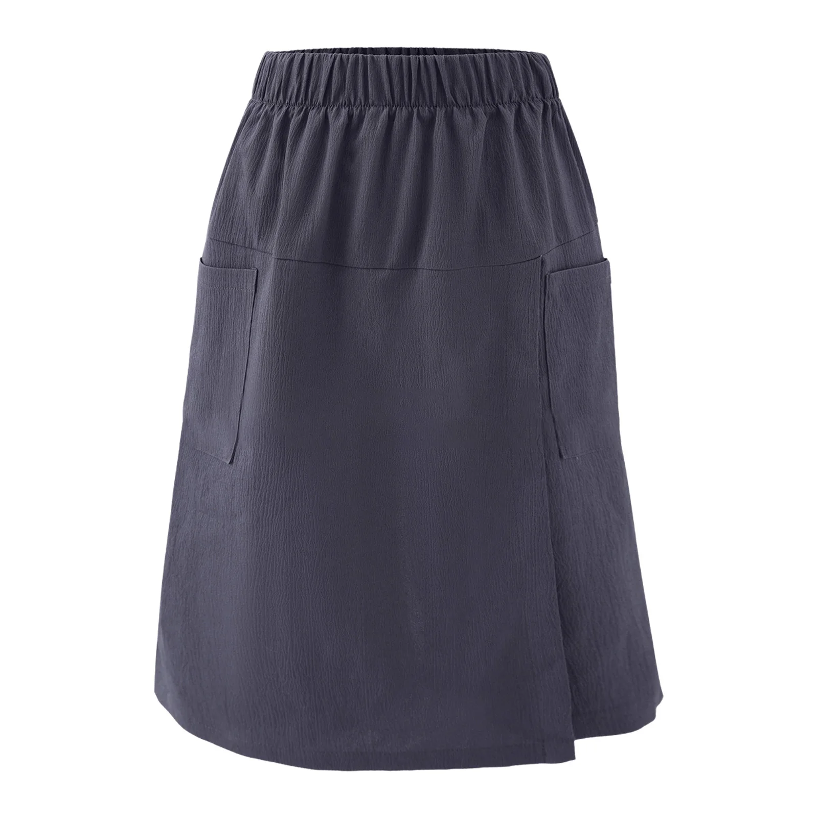 

Womens Solid Color Culottes Front Overlap Side Patch Pockets Elastic Waistband Loose Legs Casual Shorts for Daily Office Work