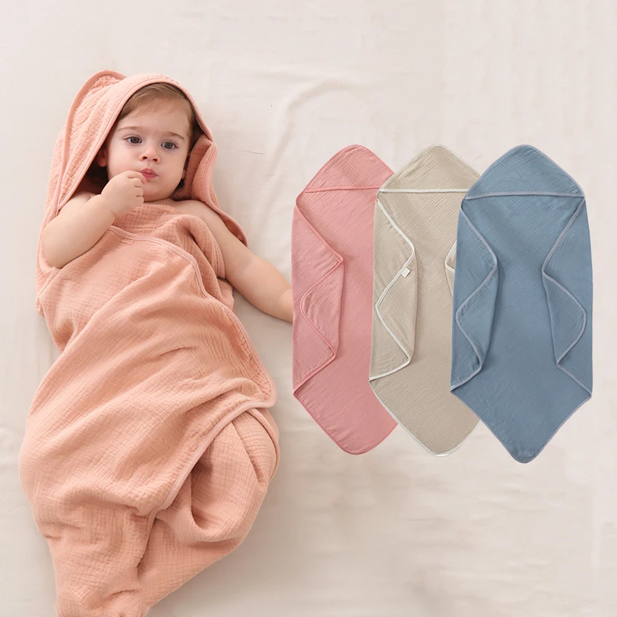 Cotton Gauze Baby Bathrobe Hooded Bath Towel Swimming Shower Soft Newborn Baby Swaddle Blankets infant Wrap Receiving Blanket