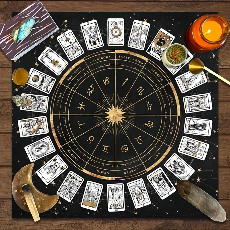 Zodiac Party Games - ผ้าปูโต๊ะไพ่ทาโรต์ 1 ชิ้น, ผ้าปูสำหรับเกมไพ่ 12 นักษัตร,