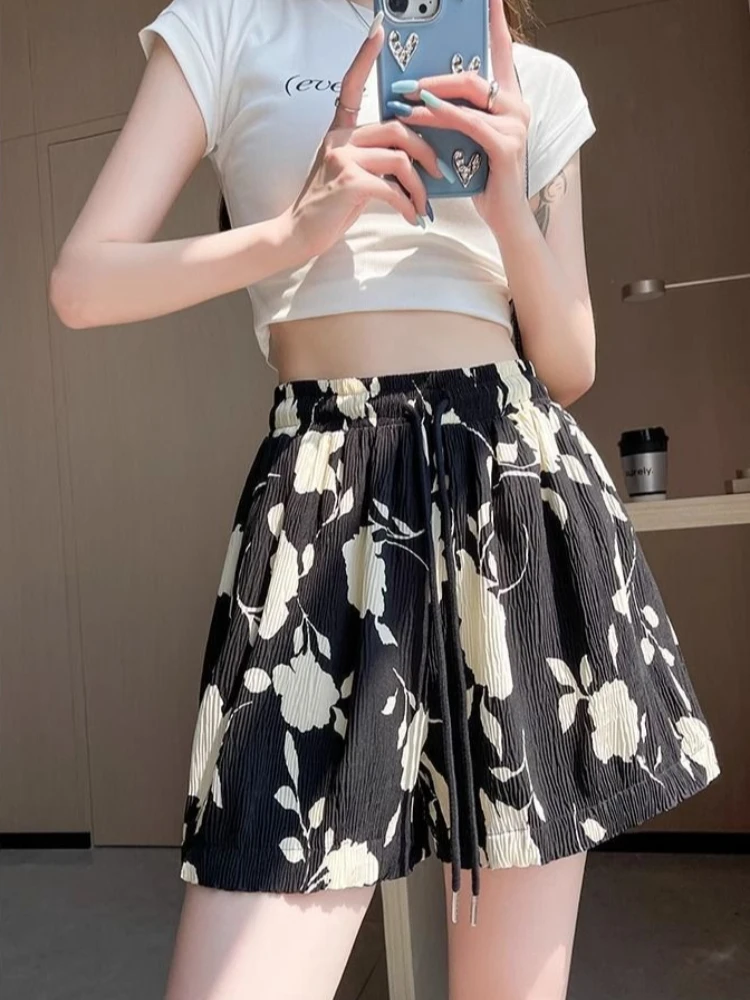 

Женские тонкие дышащие шорты с высокой талией и широкими штанинами, летние, повседневные, свободные, для отдыха, новинка 2026 года