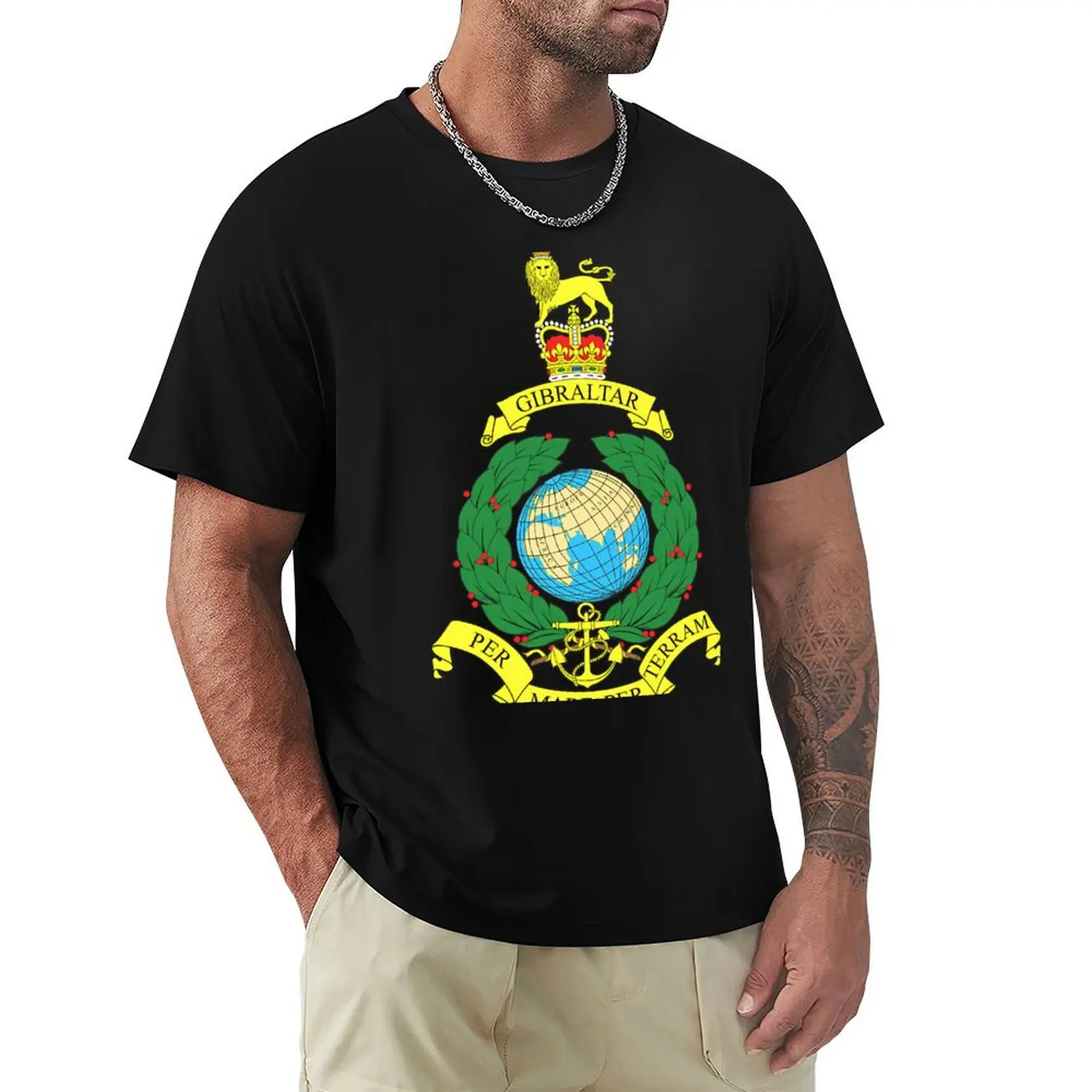 Camiseta con insignia Royal Marines Per Mare Per Terram, básica, sencilla, informal, de manga corta