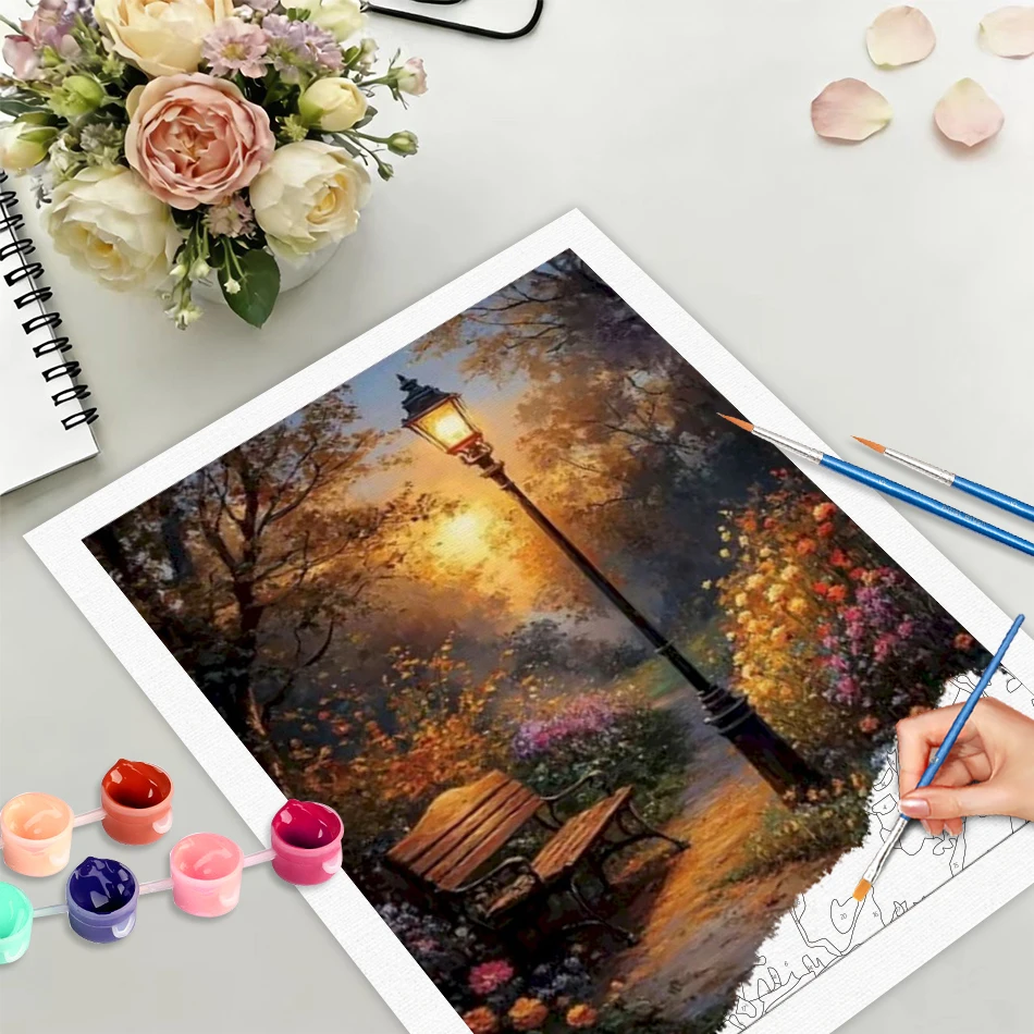 

GATYZTORY Night Park Painting By Numbers Hand Painting Picture Drawing Scenery Easy Acrylic on Canvas Adults Crafts Pictures By