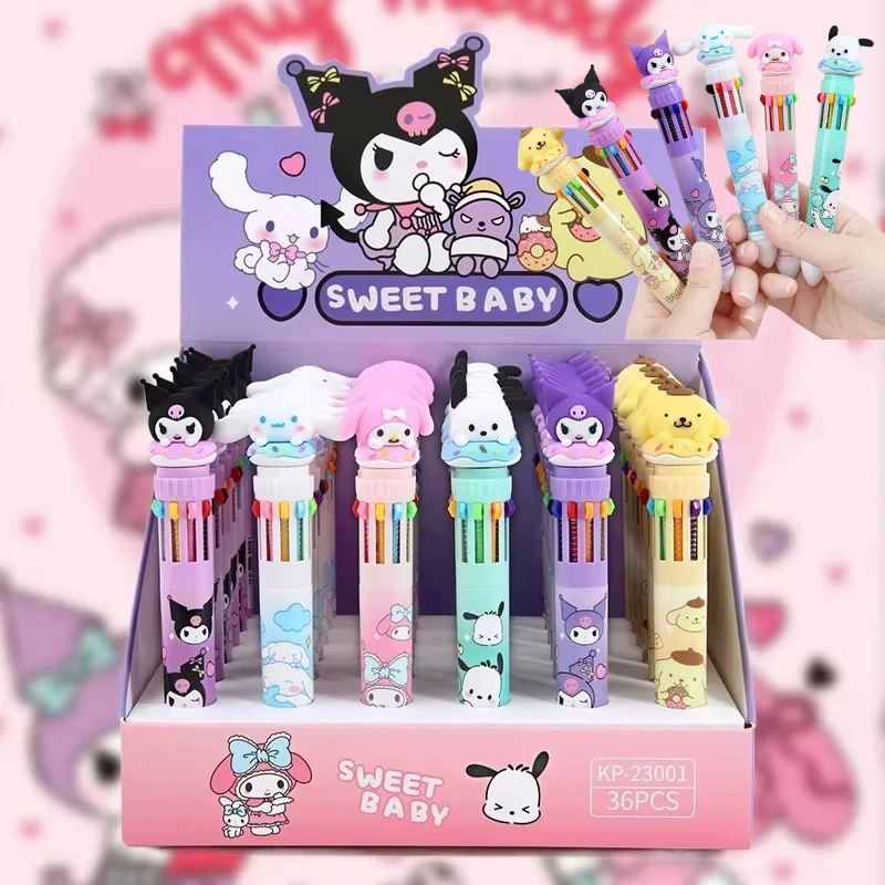 

Шариковая ручка Sanrio Kuromi, 36 шт., 10-цветный маркер Hello Kitty, 0,7 мм, школьные канцелярские принадлежности, граффити, живопись, инструмент для письма