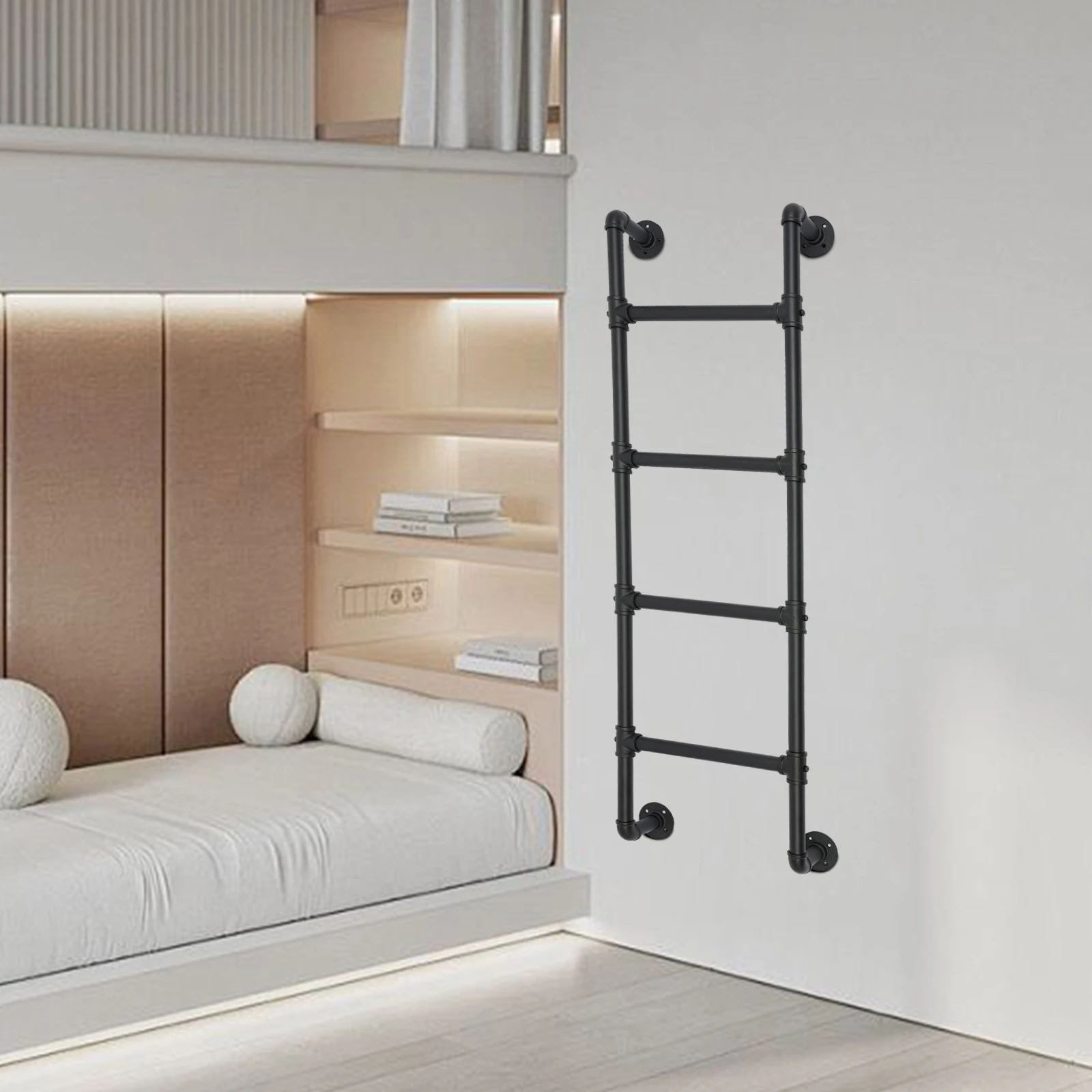 

Carbon Steel Bed Ladder, Wall/Floor-Mounted Ladders, Black 4-Step Ladder Suitable for Caravans, Lofts, Dormitory Double Beds, Be