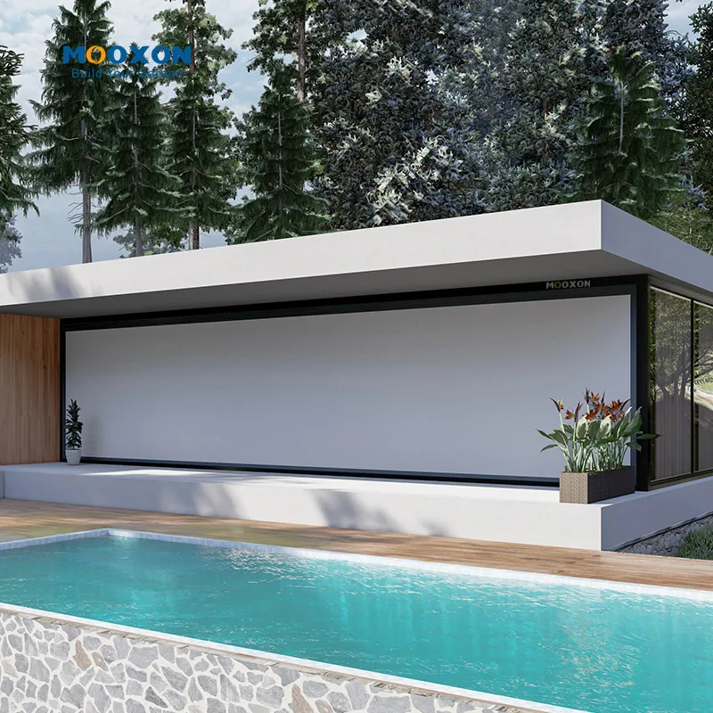 

Наружные моторизованные шторы на заказ, сверхширокие, водонепроницаемые, ветрозащитные, с защитой от УФ-излучения для патио, сада и террасы