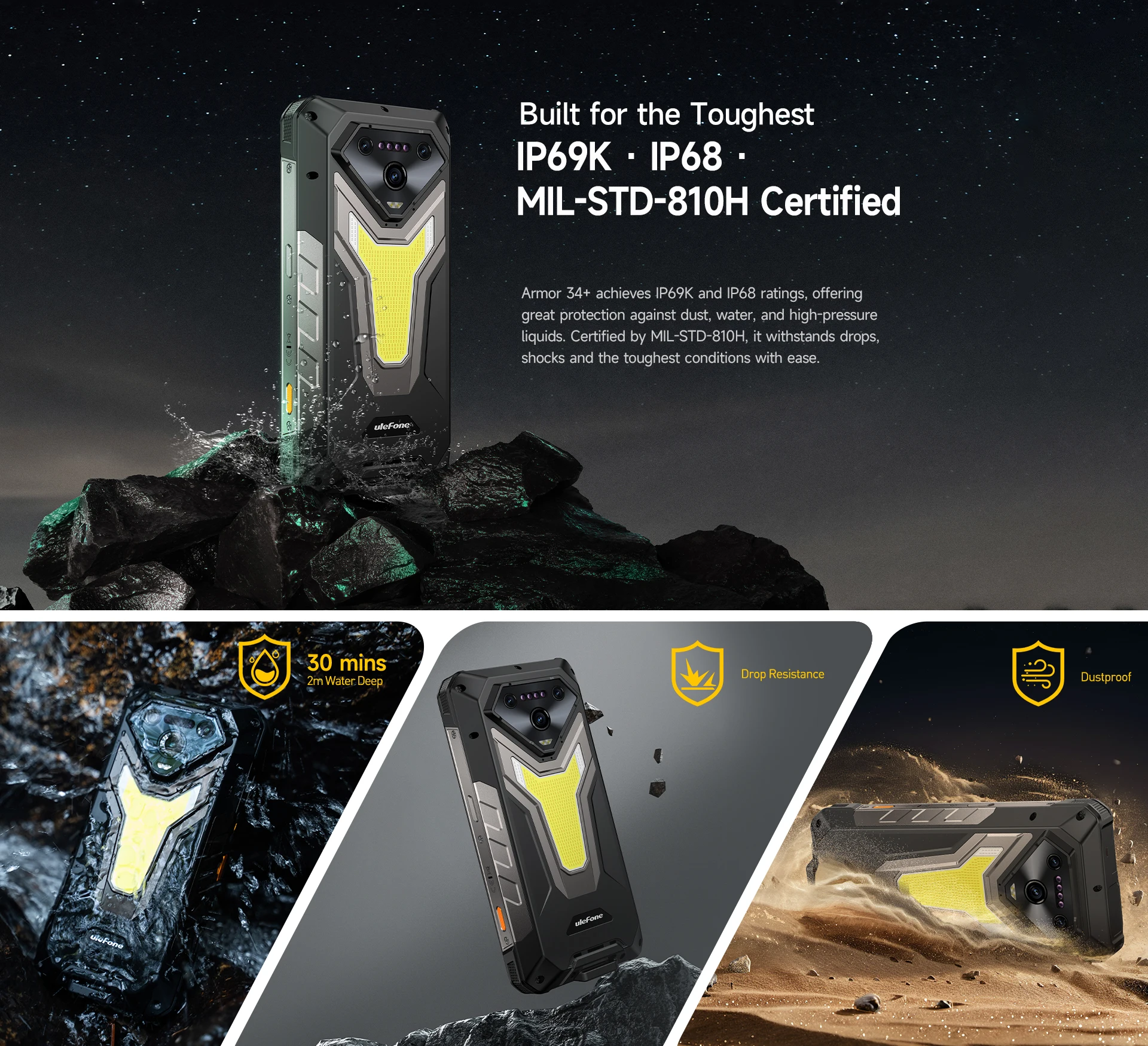 Ulefone Armor 34+ NFC 5G AI Rugged Phone 25500mAh Up to 32GB+512GB 120Hz Display 6.95" Android 15 Smartphon